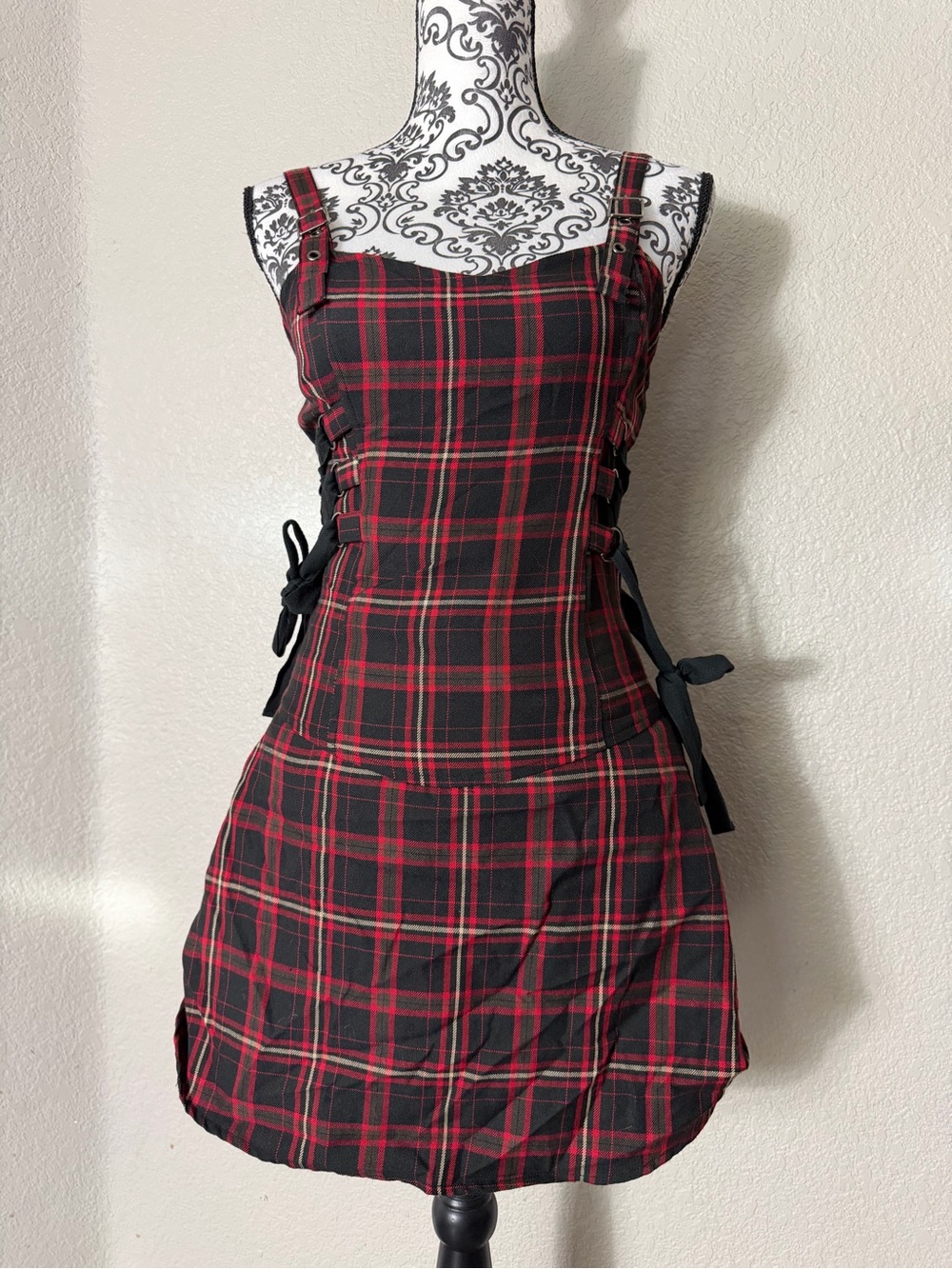 Lip Service Black & Red Plaid Lace-Up Mini Dress